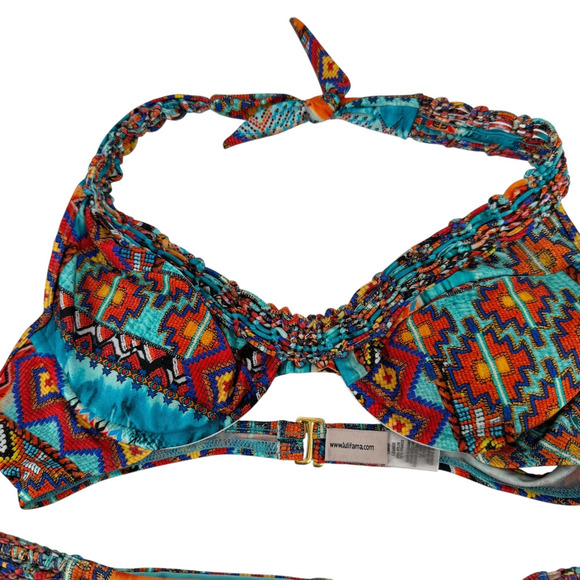 Luli Fama Wild And Free Bikini Set Size L Fringe Bottoms Cheeky Push Up Halter - Picture 5 of 10